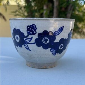 Blue Floral Ceramic Bowl Studio Art Pottery, Hand-Painted